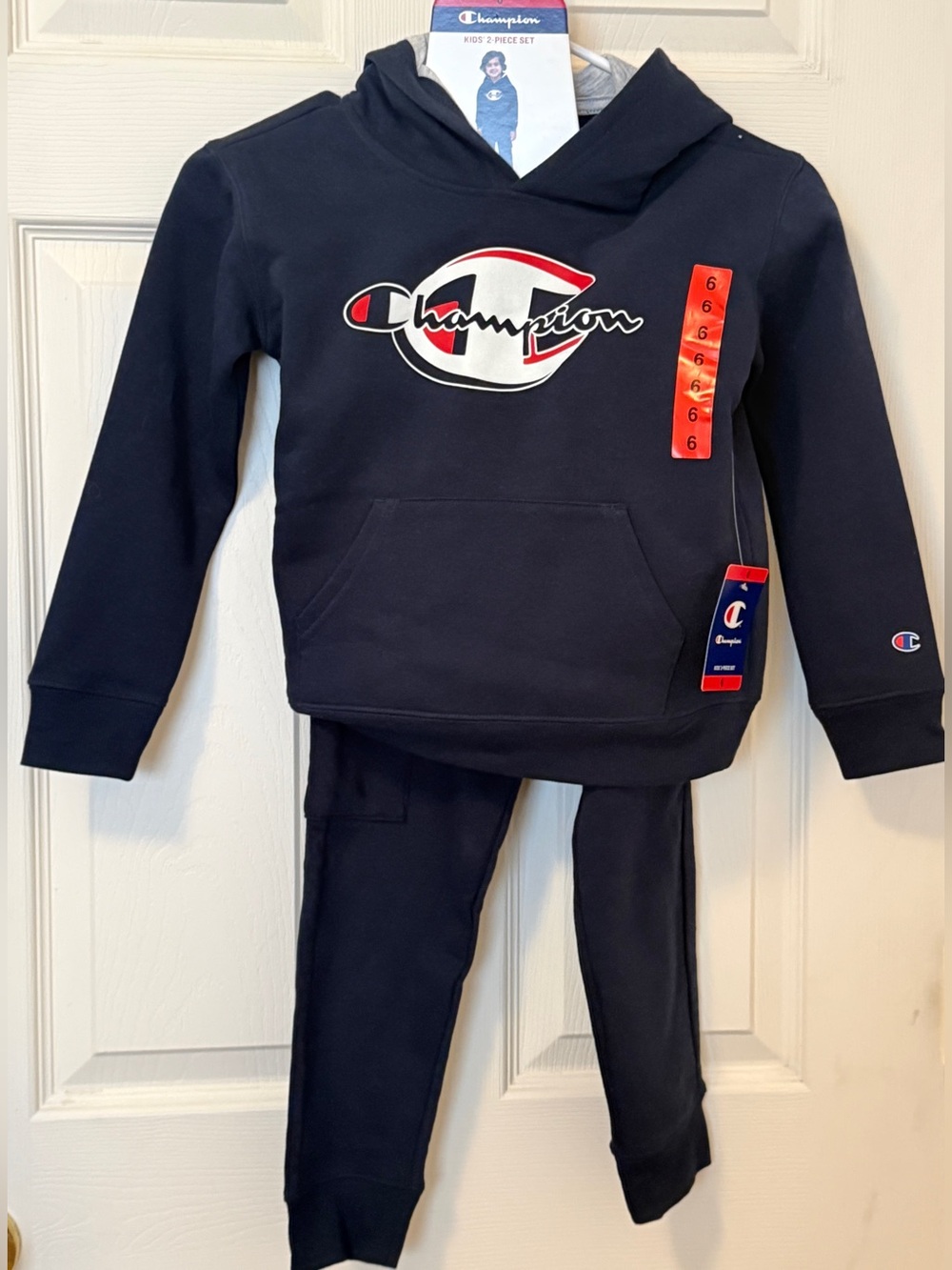 Champion Boys Size 6 2 Piece Hoodie Jogger Set Navy Blue Sweat Suit NWT